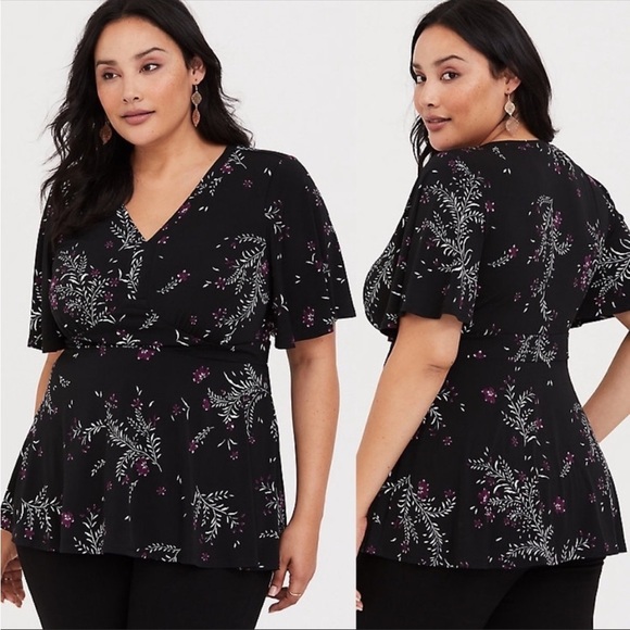 Torrid Black Floral Studio Knit Peplum Top Blouse Size 2X - Picture 1 of 7